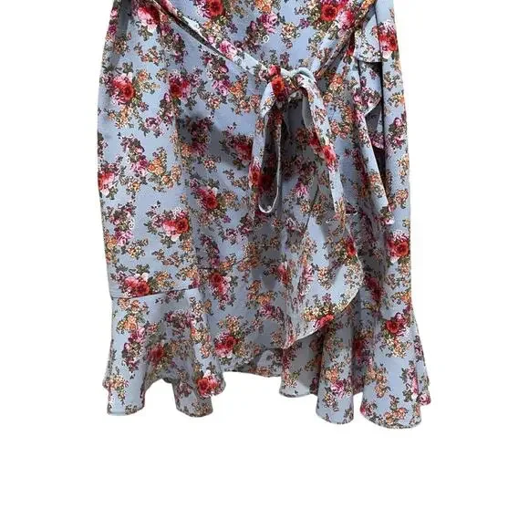 Topshop Confetti Floral Wrap Tea Dress Light Blue Multicolor Size 6 - Picture 3 of 9